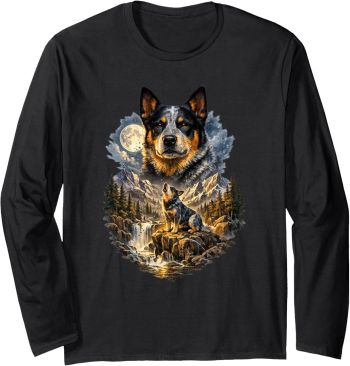 Australian Cattle Dog Moon Nature Long Sleeve T-Shirt-XL-Black