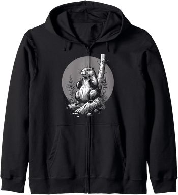 Funny Busy Beaver Zip Hoodie-Brown-XS