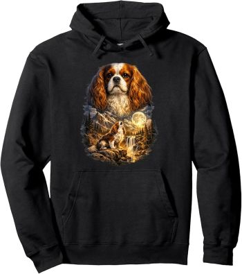 Cavalier King Charles Moon Hoodie-Black-2XL